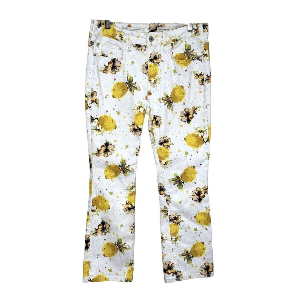 Anthro Pilcro and the Letterpress Jeans 28 White Lemon Floral High Rise Bootcut